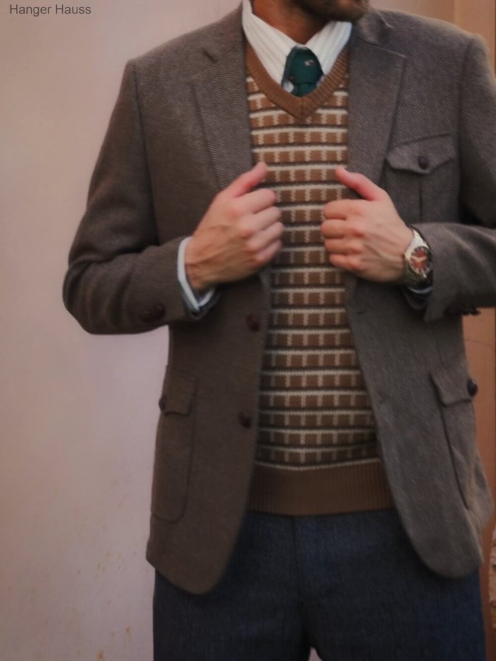 Men's Wool Blend Two Button Herringbone Tweed Sport Coat Blazer - Picture 5 of 6